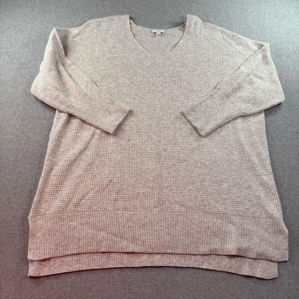 J. Jill purejill Gray Waffle-knit V-Neck Tunic Sweater Size XL Cotton‎ Blend LS